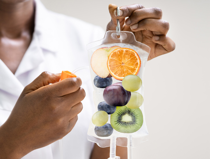 nutritional IV drip therapy, fruit in bag concept